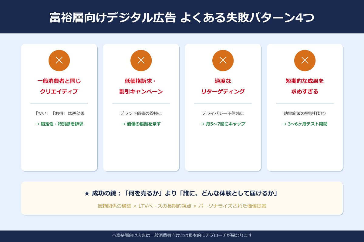 富裕層向けデジタル広告でよくある失敗パターン4つ｜注意点と対策