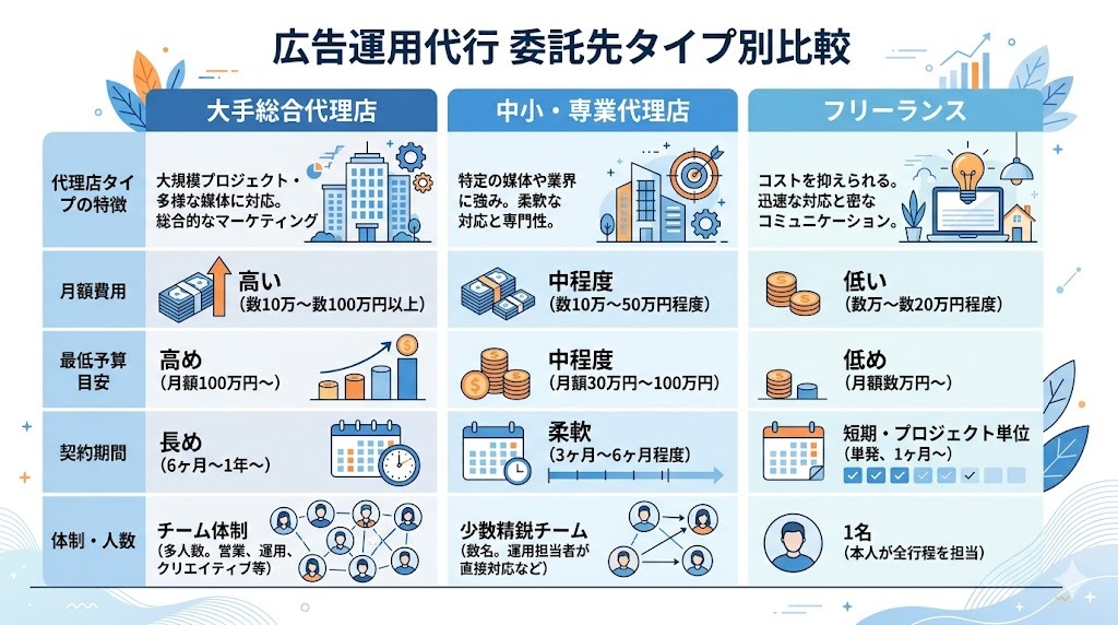 広告運用代行 委託先タイプ別比較