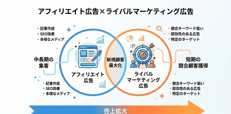 アフィリエイト広告とライバルマーケティング広告の連携を示すインフォグラフィック
