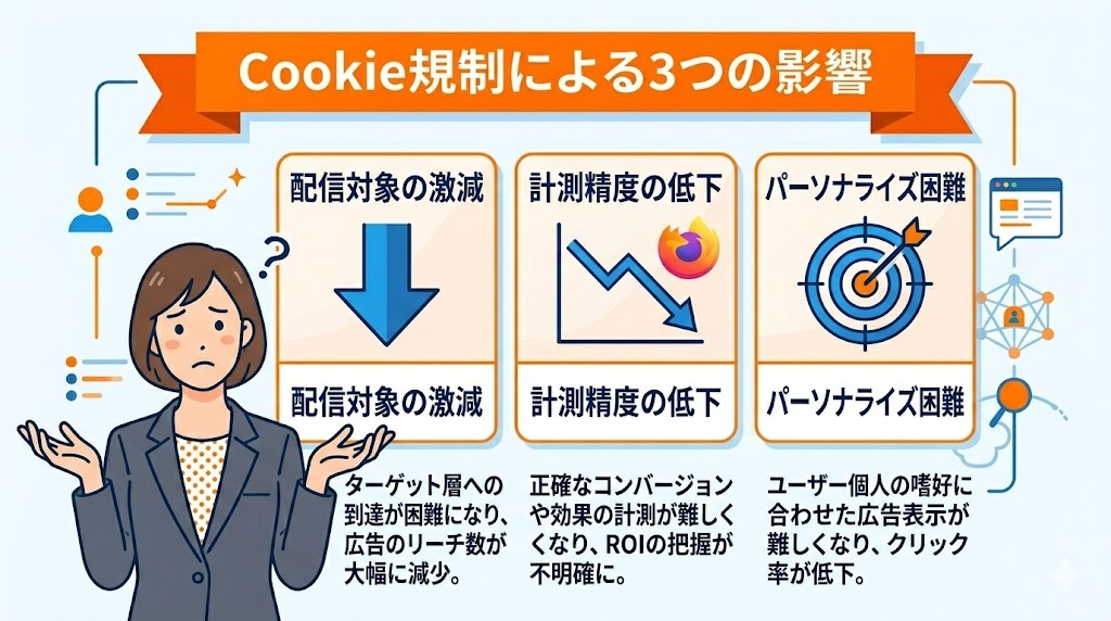 Cookie規制がリターゲティング広告に与える影響の図解