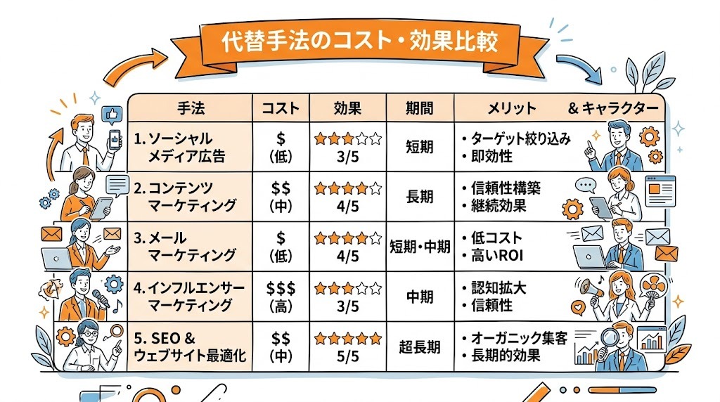 代替手法のコスト効果比較表インフォグラフィック
