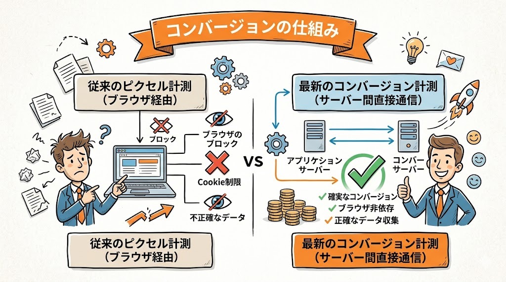 コンバージョンAPIの仕組みを解説するインフォグラフィック