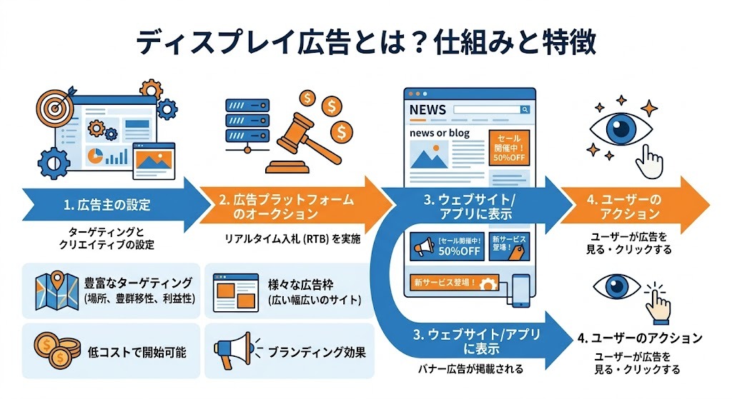 ディスプレイ広告とは？仕組みと特徴を解説するインフォグラフィック