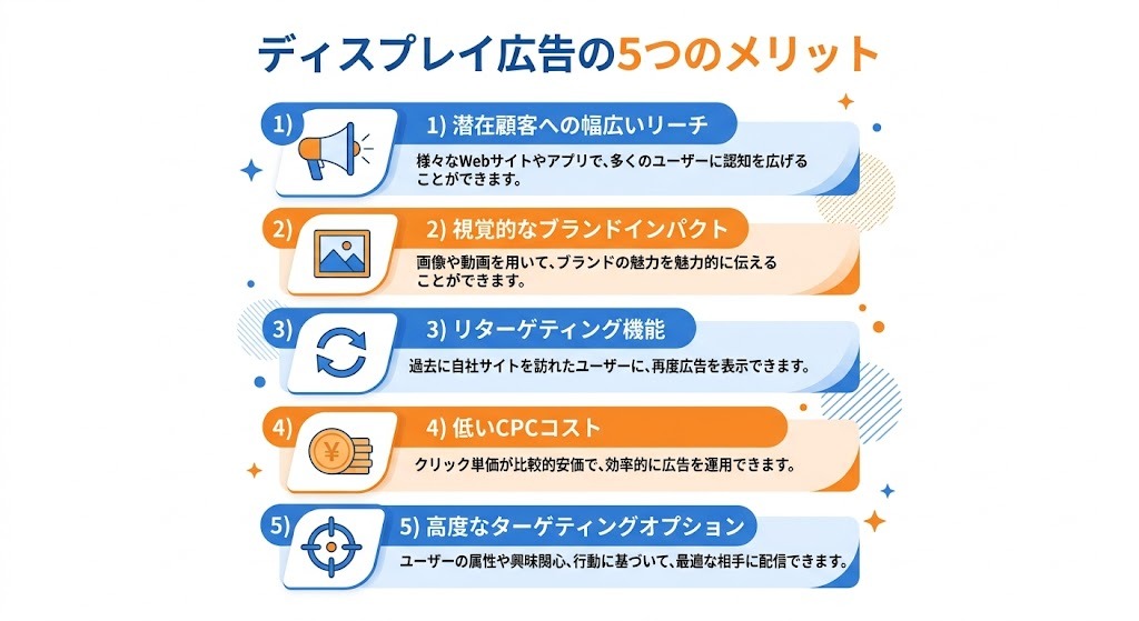 ディスプレイ広告の5つのメリットを示すインフォグラフィック