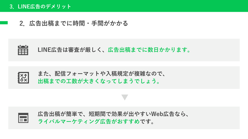 LINE広告は審査が厳しく出稿までに時間と手間がかかる