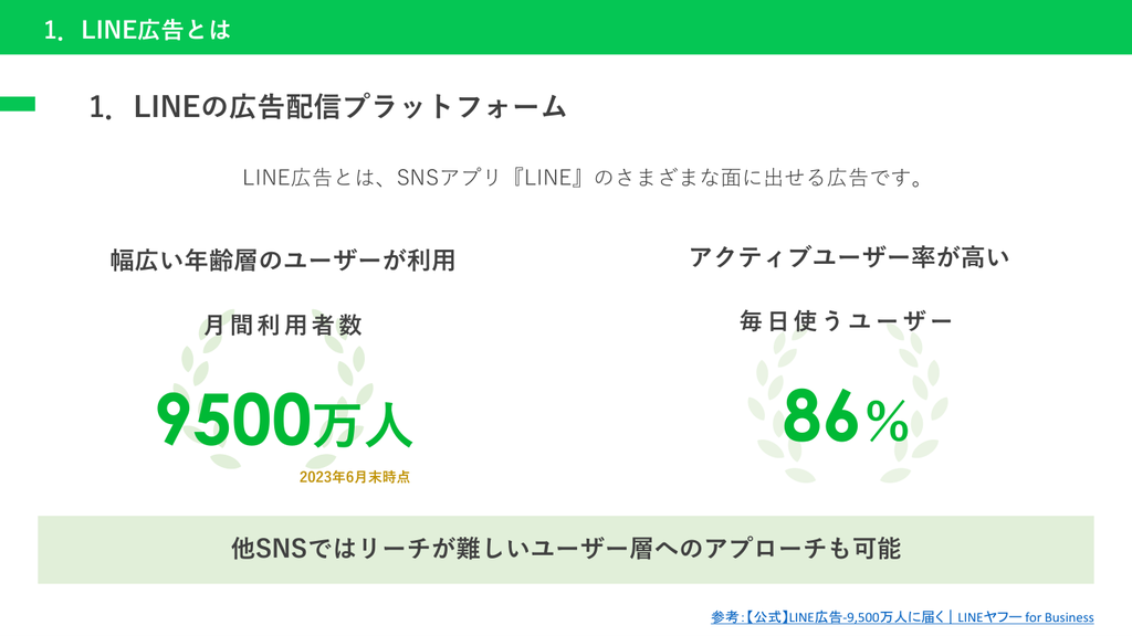 LINE広告の基本データ 月間9500万人と86%のデイリーアクティブ
