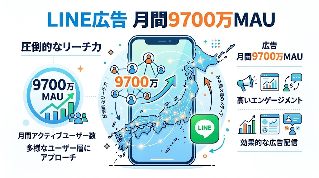 LINE広告 月間アクティブユーザー 9700万人