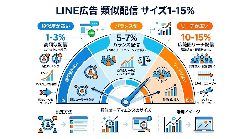LINE広告 類似配信 サイズ1-15%