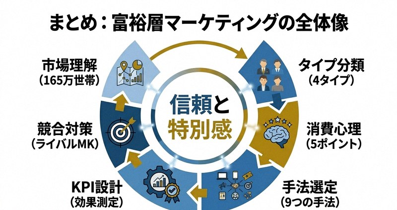 富裕層マーケティングのまとめを示すインフォグラフィック