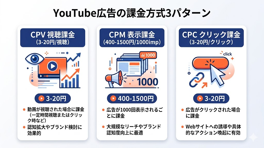 YouTube広告の課金方式 CPV CPM CPC の違いと単価相場