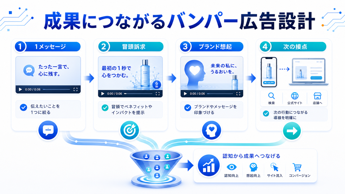 成果につながるバンパー広告設計 1メッセージ 冒頭訴求 ブランド想起 次の接点