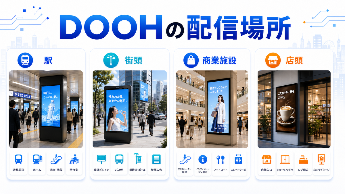 DOOHの配信場所 駅 街頭 商業施設 店頭