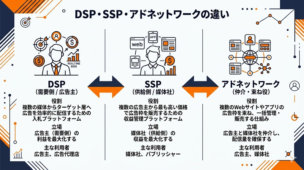 DSP SSP アドネットワーク 違い 比較図