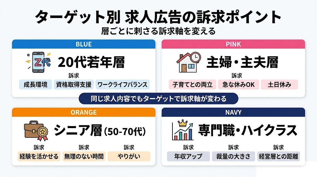 求人広告のターゲット別訴求ポイント 若年層・主婦・シニア・専門職