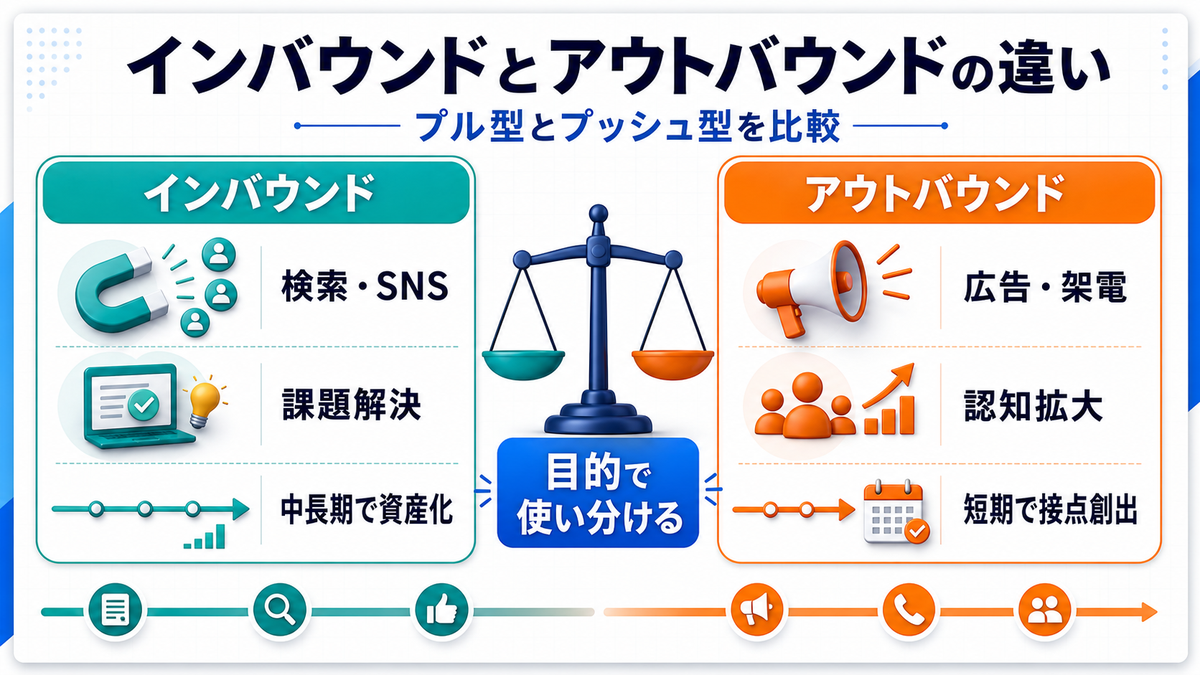 インバウンドとアウトバウンドの違い比較表