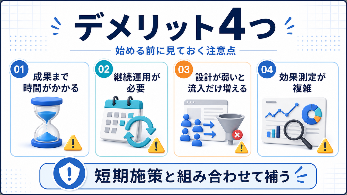インバウンドマーケティングのデメリット4つ