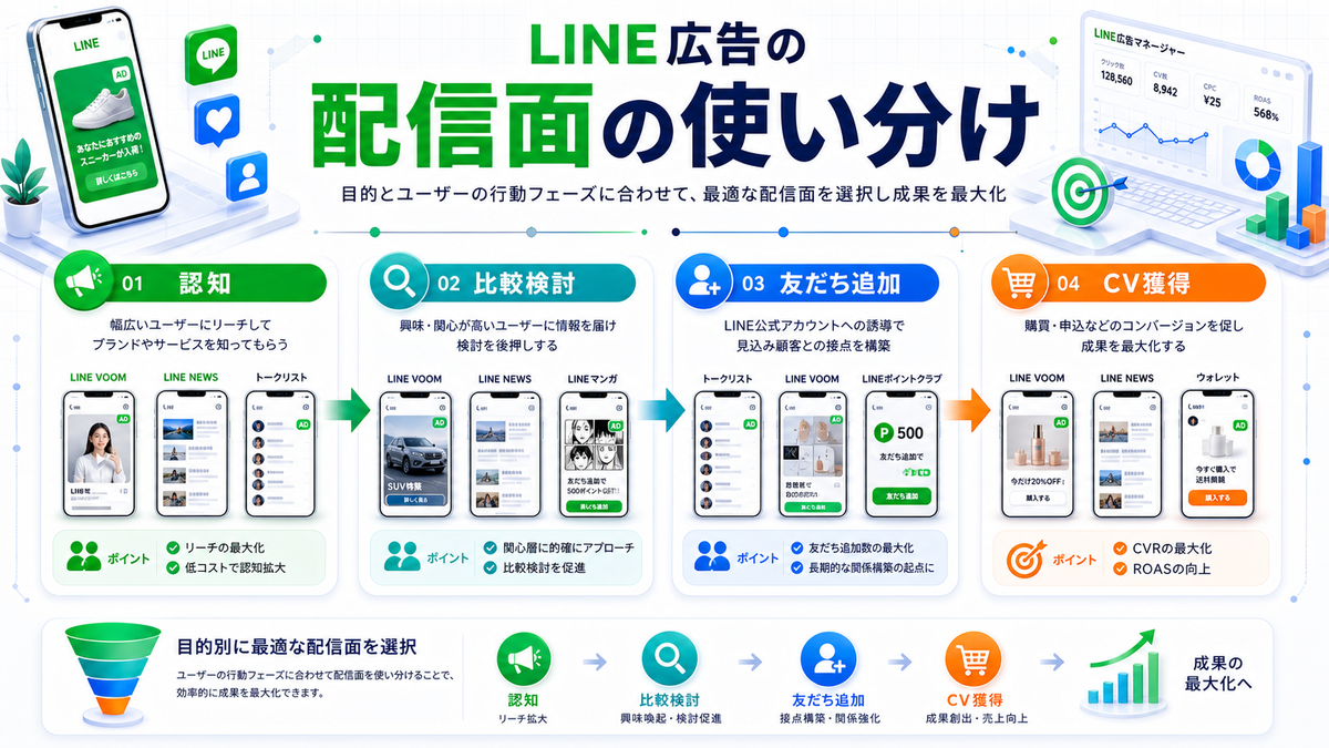 LINE広告の配信面の使い分け Image 2.0図解
