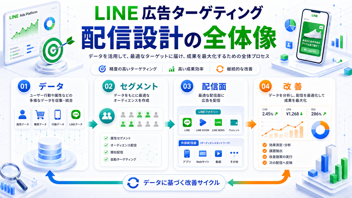 LINE広告ターゲティング 配信設計の全体像 Image 2.0図解