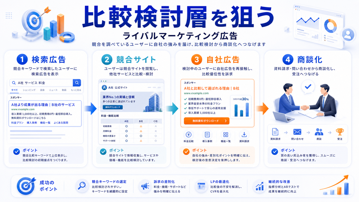 比較検討層を狙うならライバルマーケティング広告 検索広告の限界を補完