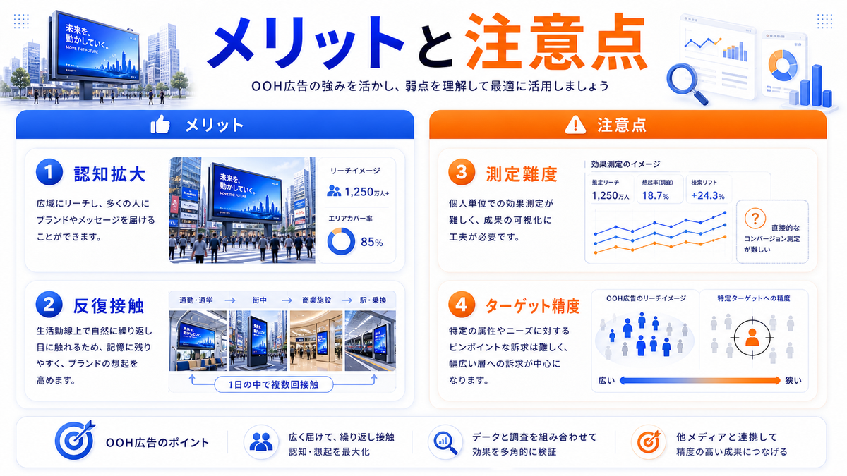 OOH広告のメリットとデメリット 認知に強いが直接CV測定は難しい