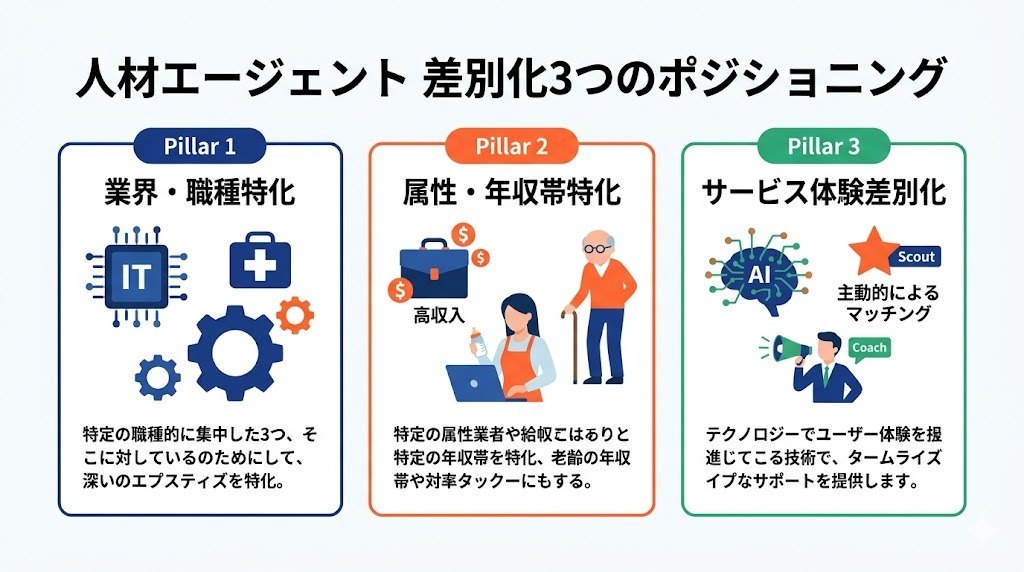 人材エージェントの差別化3つのポジショニング戦略フレームワーク