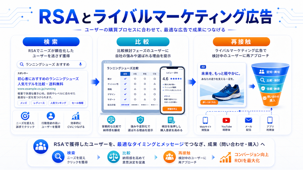 レスポンシブ検索広告 比較検討層 基礎 実務 判断 image2.0図解