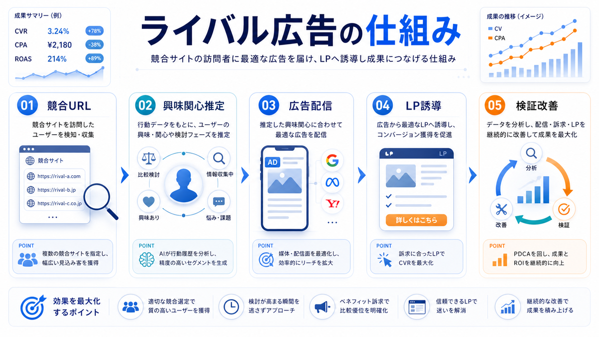 ライバルマーケティング広告の仕組み 競合URLから広告配信と検証改善まで