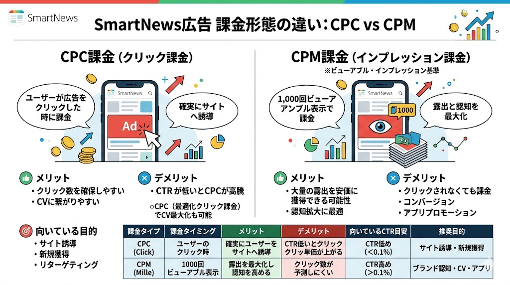 運用型広告のCPC/CPM課金体系を示す図解