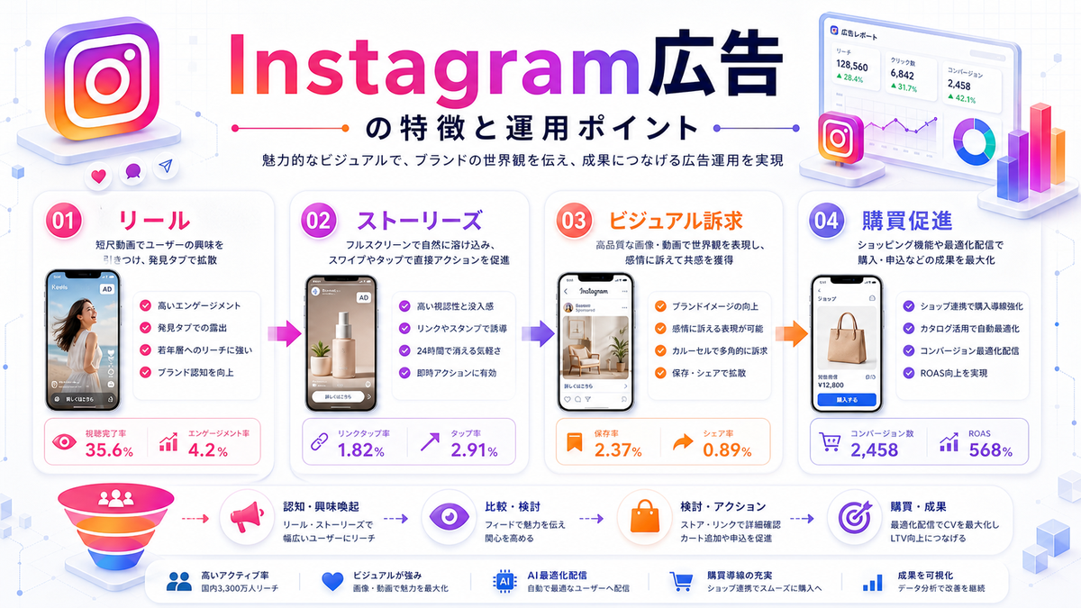 Instagram広告の特徴と運用ポイント Image 2.0図解