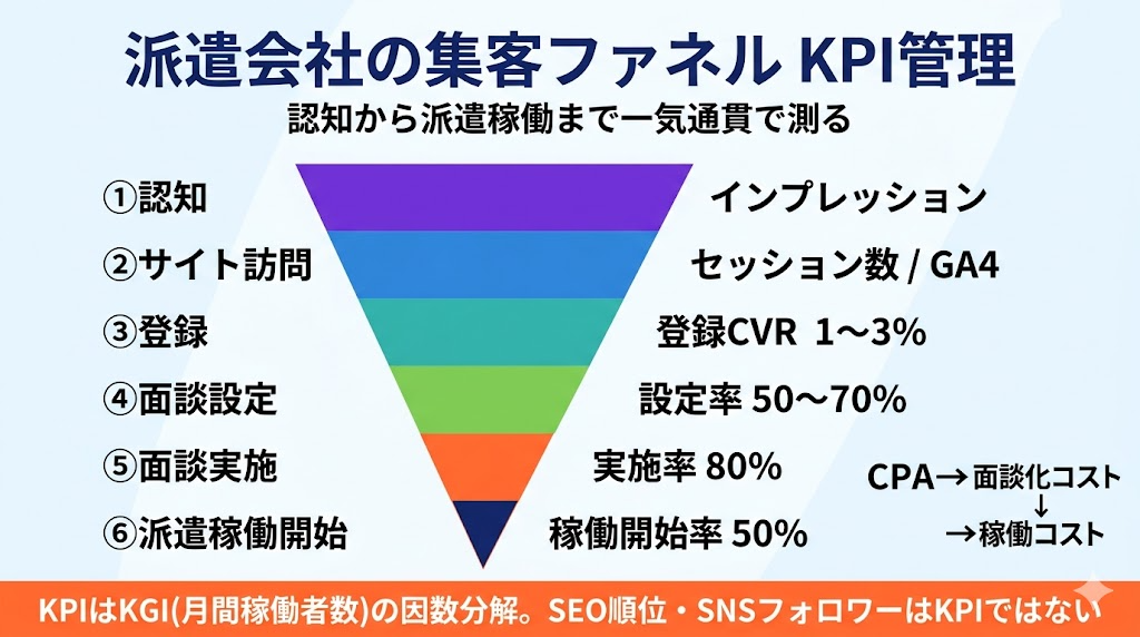 派遣会社の集客ファネル KPI管理図