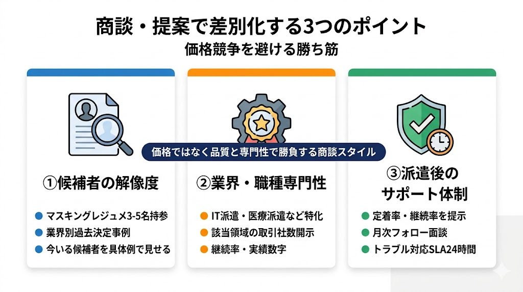 人材派遣の商談差別化 3つのポイント