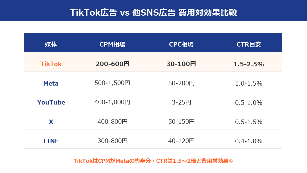 TikTok広告と他SNS広告の費用対効果比較