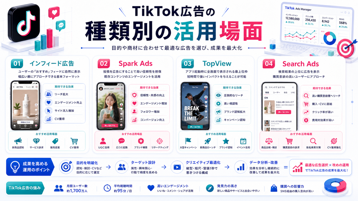 TikTok広告の種類別効果とおすすめ活用場面 Image 2.0図解