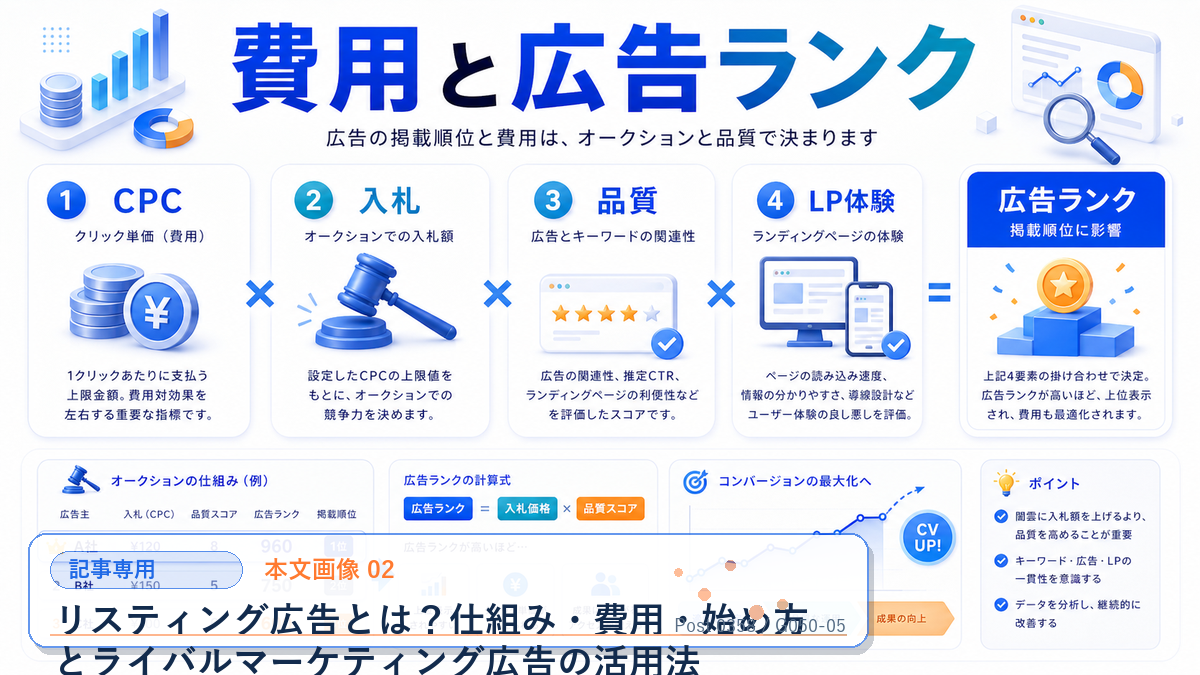 リスティング広告とは?仕組み・費用・始め方とライバルマーケティング広告の活用法 本文画像 02 記事専用Image 2.0図解