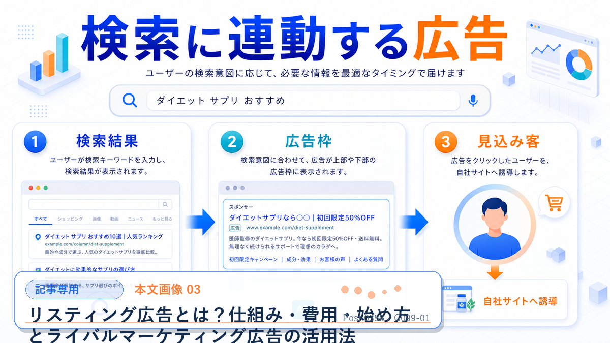 リスティング広告とは?仕組み・費用・始め方とライバルマーケティング広告の活用法 本文画像 03 記事専用Image 2.0図解