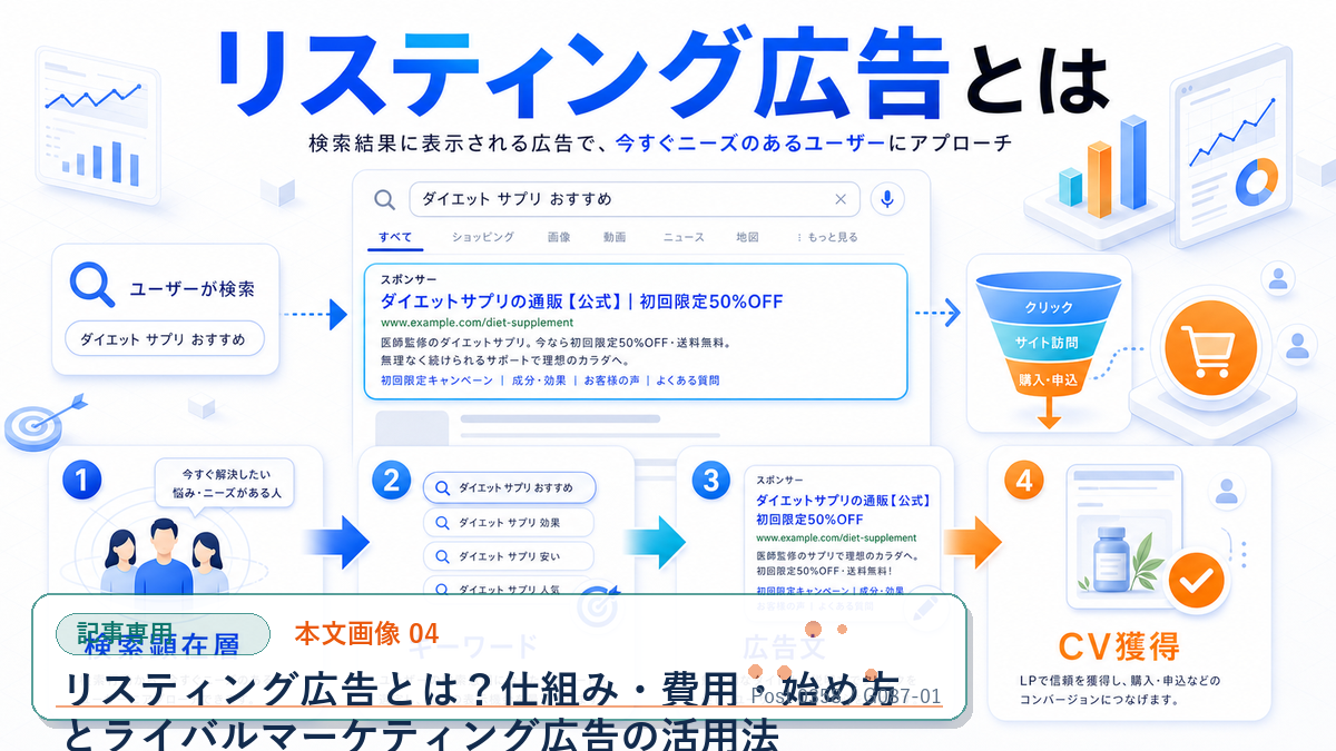 リスティング広告とは?仕組み・費用・始め方とライバルマーケティング広告の活用法 本文画像 04 記事専用Image 2.0図解
