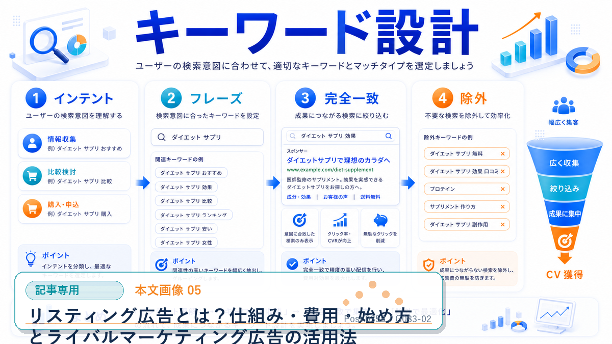 リスティング広告とは?仕組み・費用・始め方とライバルマーケティング広告の活用法 本文画像 05 記事専用Image 2.0図解