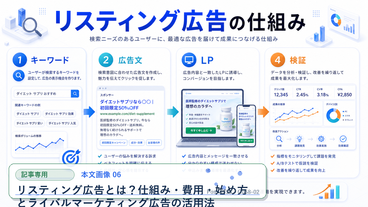 リスティング広告とは?仕組み・費用・始め方とライバルマーケティング広告の活用法 本文画像 06 記事専用Image 2.0図解