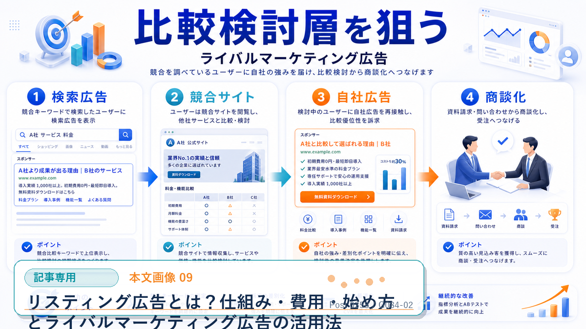 リスティング広告とは?仕組み・費用・始め方とライバルマーケティング広告の活用法 本文画像 09 記事専用Image 2.0図解
