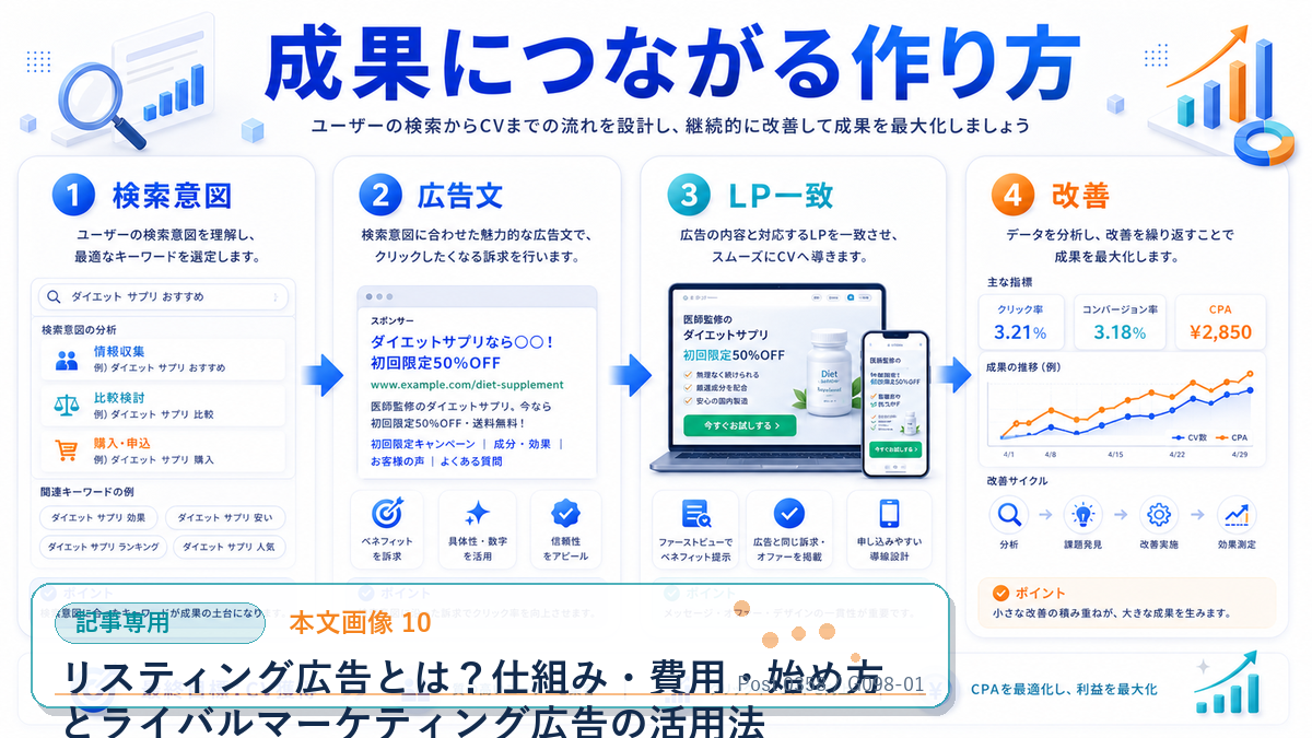 リスティング広告とは?仕組み・費用・始め方とライバルマーケティング広告の活用法 本文画像 10 記事専用Image 2.0図解