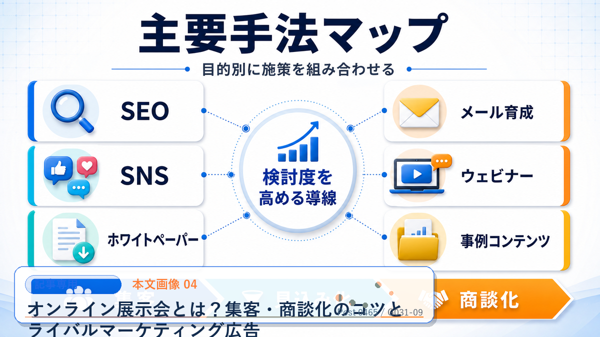 オンライン展示会とは？集客・商談化のコツとライバルマーケティング広告 本文画像 04 記事専用Image 2.0図解