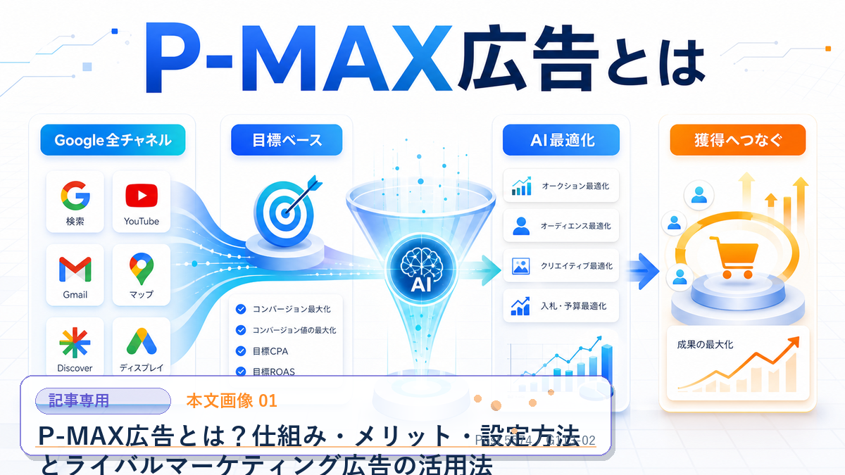 P-MAX広告とは？仕組み・メリット・設定方法とライバルマーケティング広告の活用法 本文画像 01 記事専用Image 2.0図解