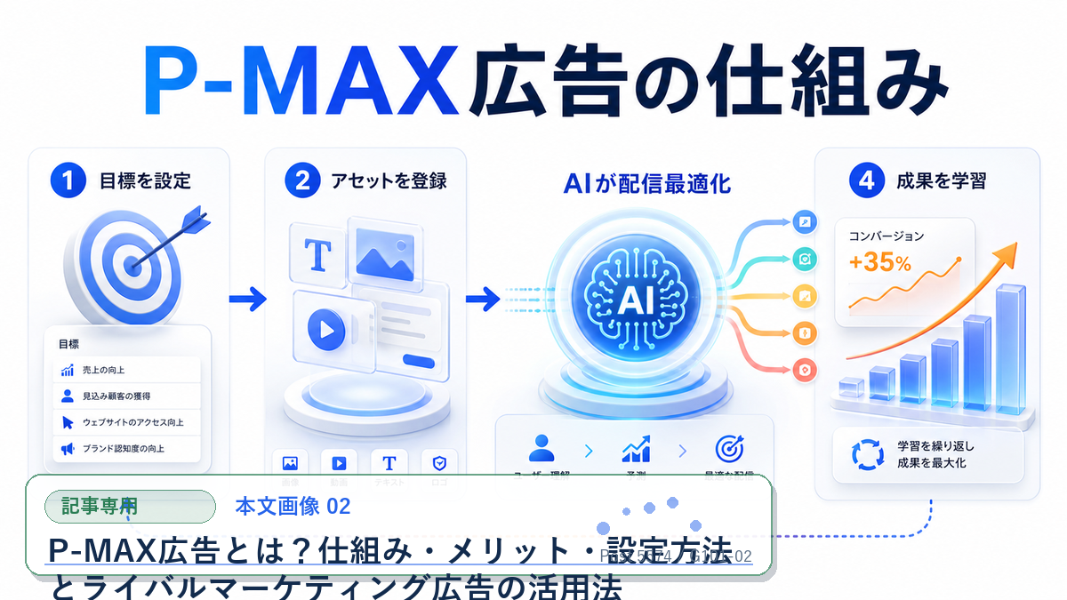 P-MAX広告とは？仕組み・メリット・設定方法とライバルマーケティング広告の活用法 本文画像 02 記事専用Image 2.0図解