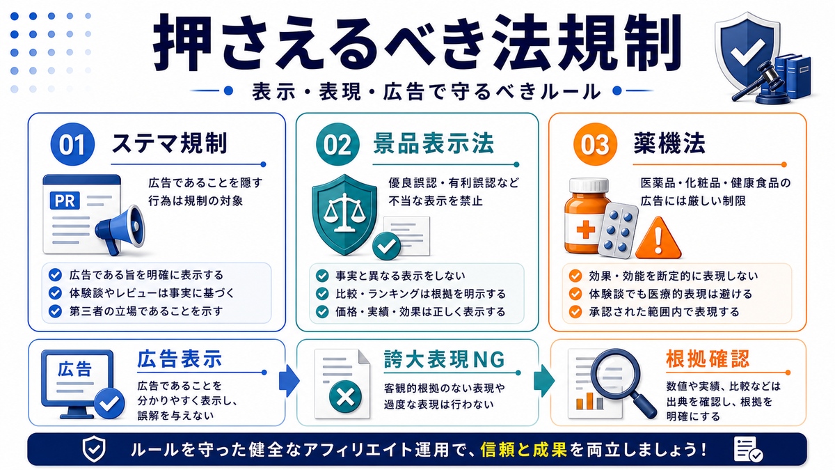 アフィリエイト広告で押さえるべき法規制を整理したImage 2.0図解
