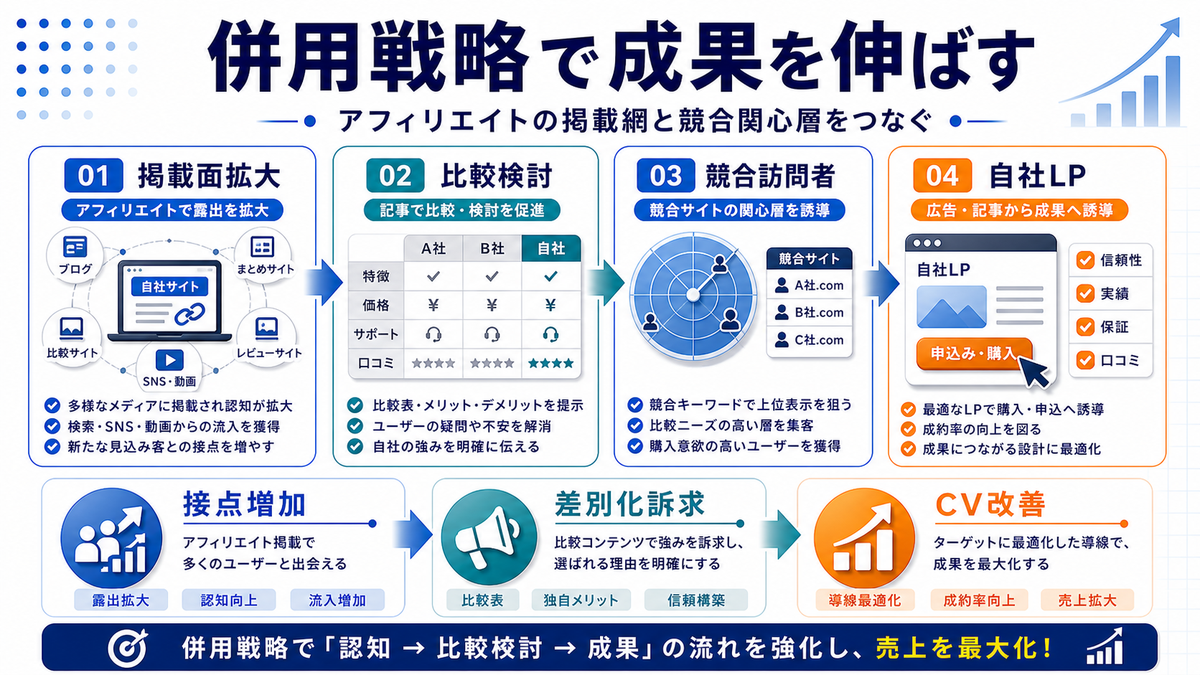 ライバルマーケティング広告とアフィリエイト広告の併用戦略を整理したImage 2.0図解