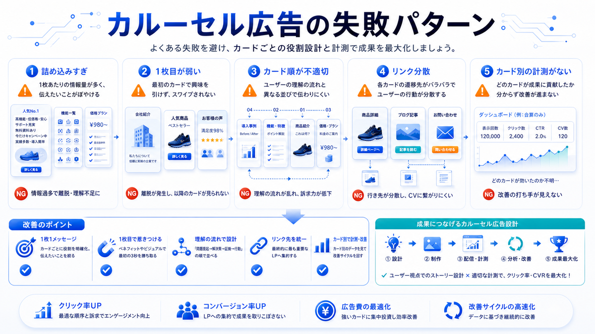 カルーセル広告 失敗パターン 基礎 実務 判断 image2.0図解