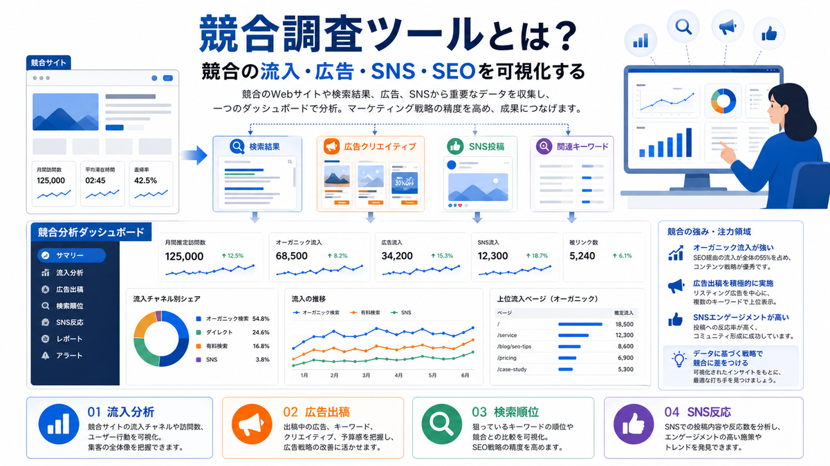 競合調査ツールとは 流入 広告 SNS SEOを可視化する図解