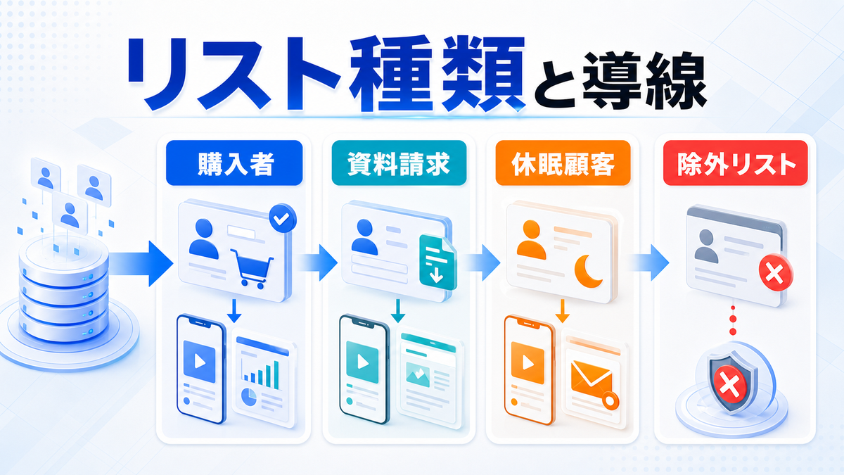 カスタマーマッチで使えるリスト種類と配信導線のimage2.0図解
