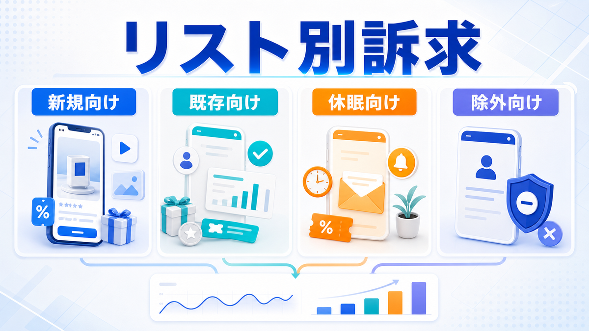 カスタマーマッチの顧客リスト別広告訴求を示すimage2.0図解