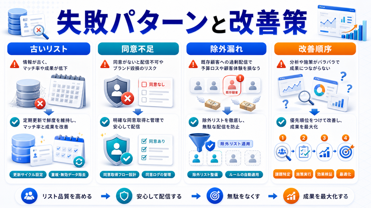 カスタマーマッチで失敗しやすいパターンと改善策を解説するimage2.0図解